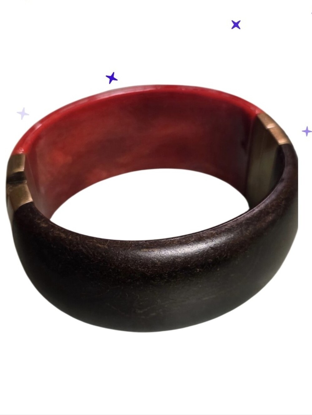 New Red Resin and Wood Bangle Bracelet Hinged